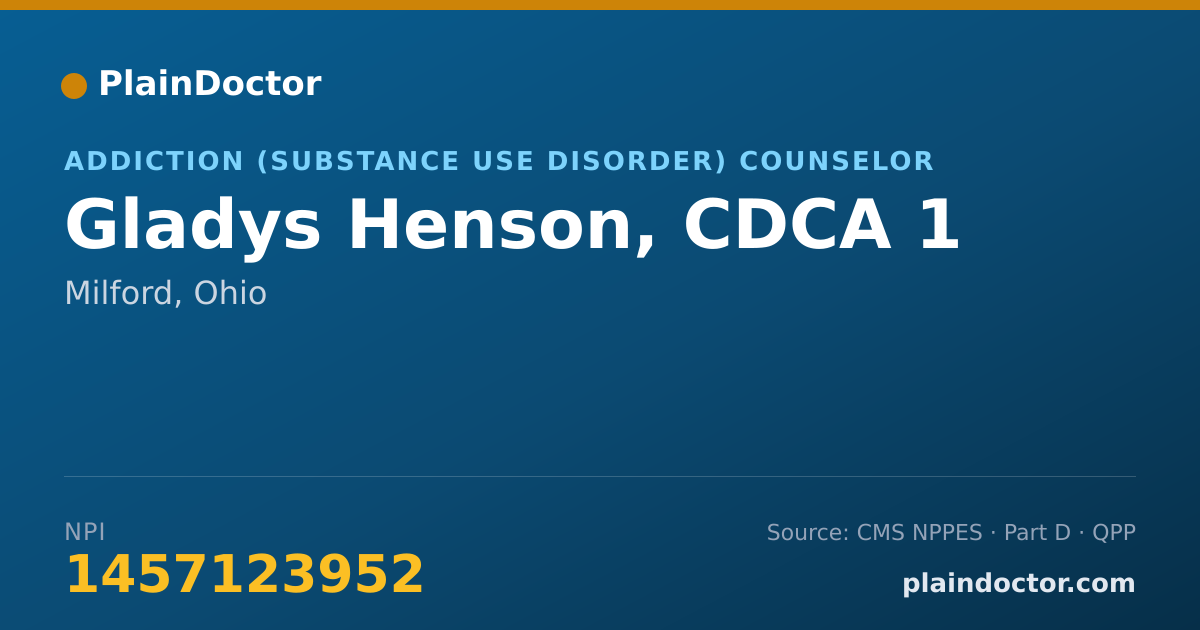 Shareable card for Gladys Henson, CDCA 1 - Addiction (Substance Use Disorder) Counselor, Milford, OH