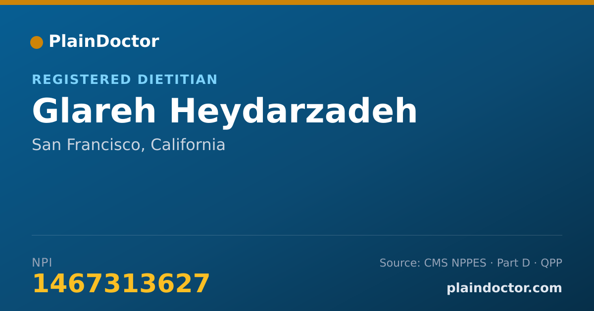 Shareable card for Glareh Heydarzadeh - Registered Dietitian, San Francisco, CA