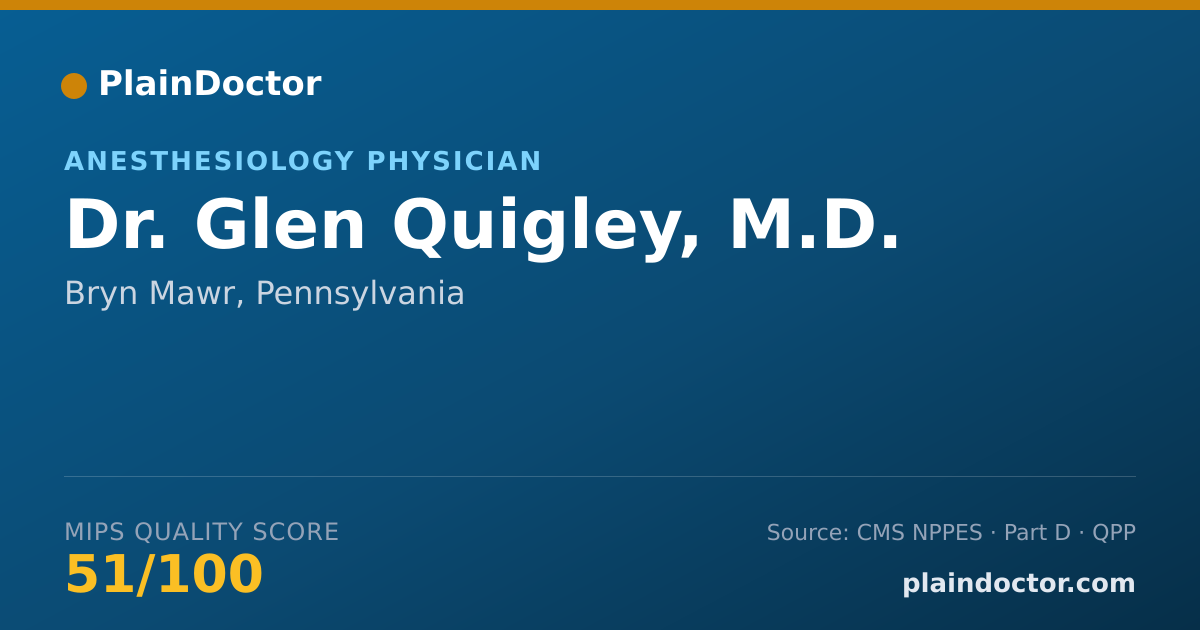 Shareable card for Glen Quigley, M.D. - Anesthesiology Physician, Bryn Mawr, PA