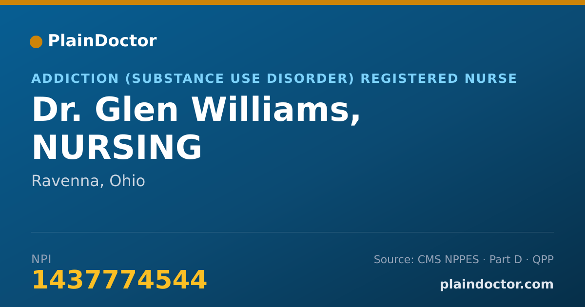 Shareable card for Glen Williams, NURSING - Addiction (Substance Use Disorder) Registered Nurse, Ravenna, OH