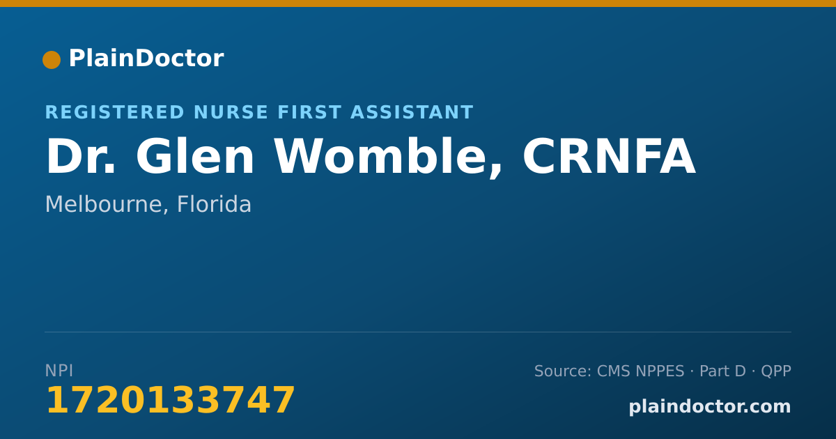 Shareable card for Glen Womble, CRNFA - Registered Nurse First Assistant, Melbourne, FL