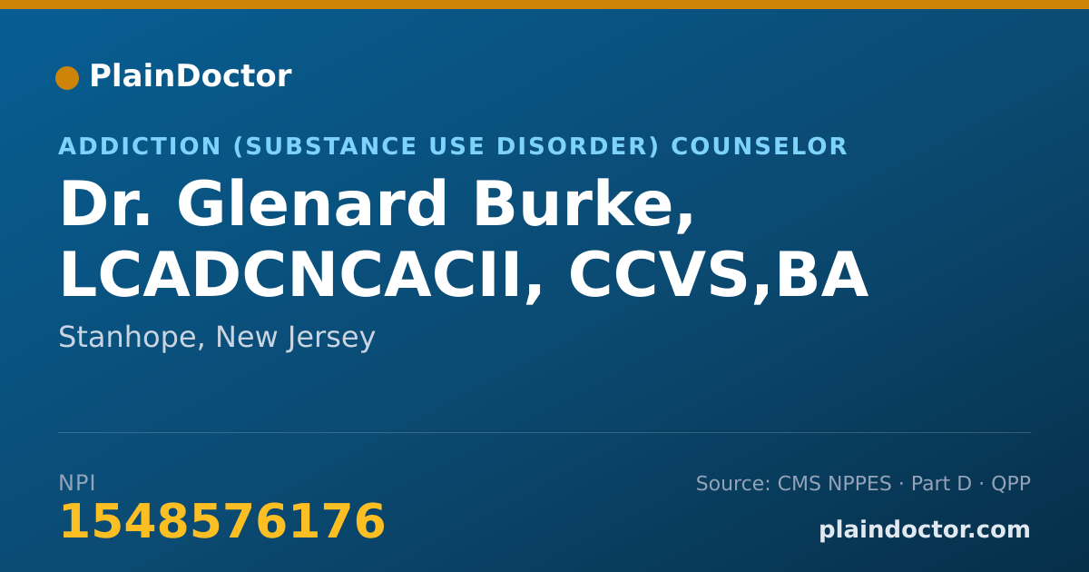Shareable card for Glenard Burke, LCADCNCACII, CCVS,BA - Addiction (Substance Use Disorder) Counselor, Stanhope, NJ