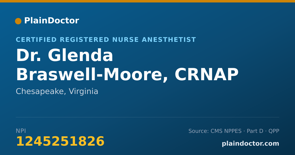 Shareable card for Glenda Braswell-Moore, CRNAP - Certified Registered Nurse Anesthetist, Chesapeake, VA