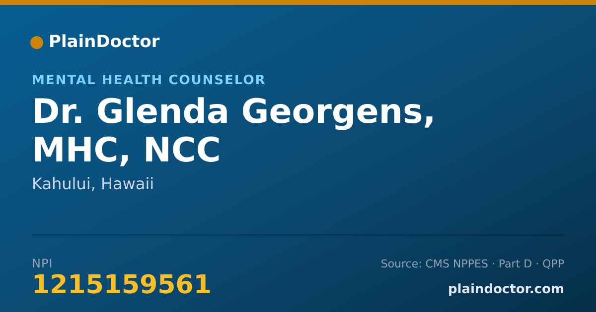 Shareable card for Glenda Georgens, MHC, NCC - Mental Health Counselor, Kahului, HI