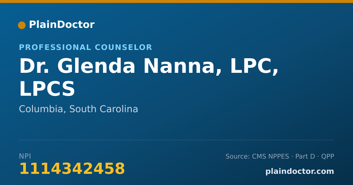 Shareable card for Glenda Nanna, LPC, LPCS - Professional Counselor, Columbia, SC