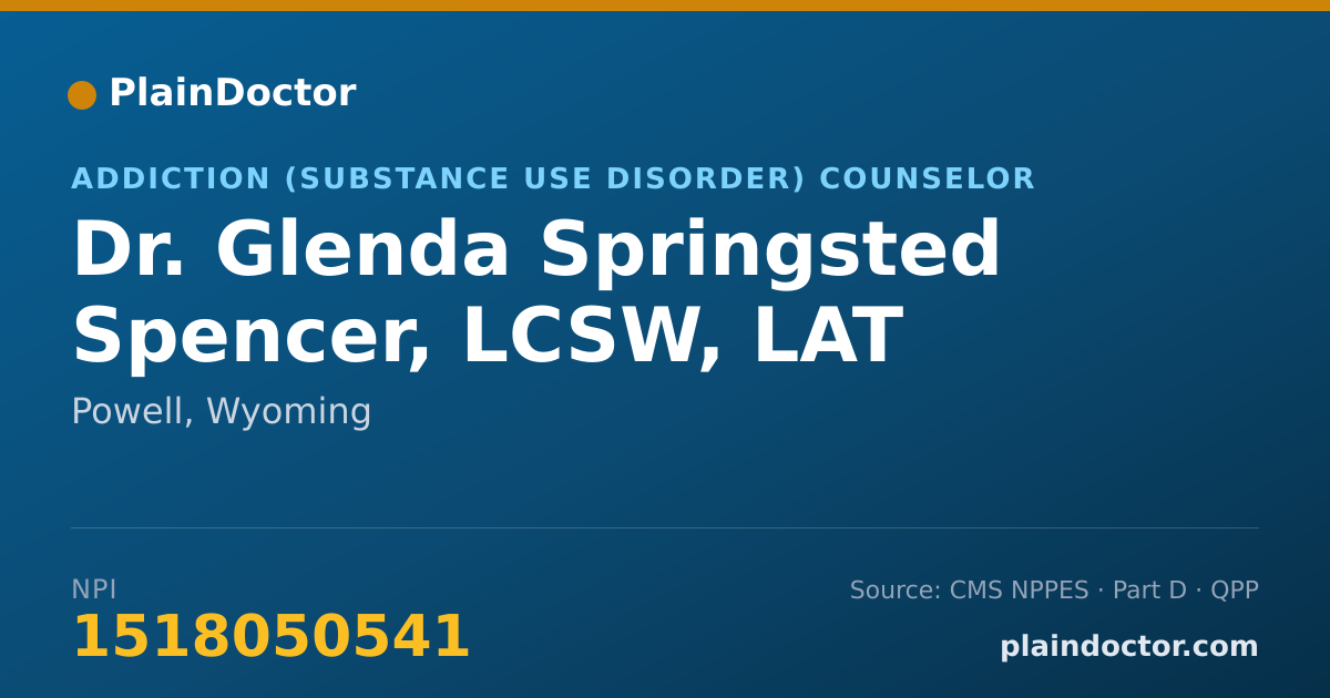 Shareable card for Glenda Springsted Spencer, LCSW, LAT - Addiction (Substance Use Disorder) Counselor, Powell, WY
