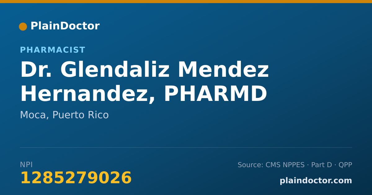Shareable card for Glendaliz Mendez Hernandez, PHARMD - Pharmacist, Moca, PR