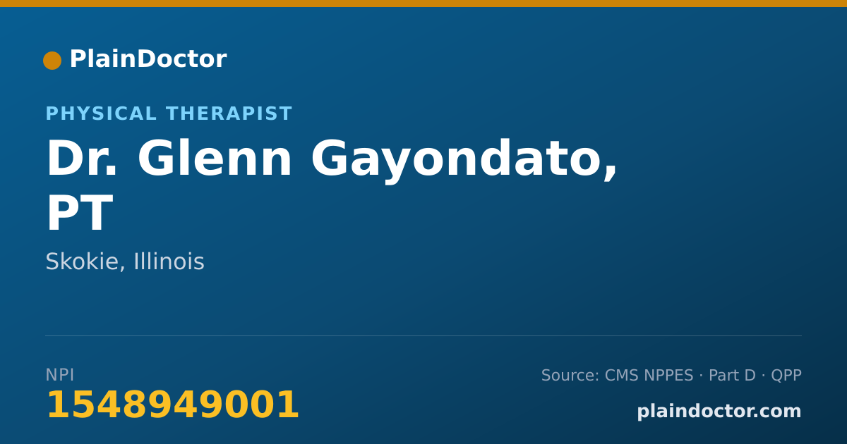 Shareable card for Glenn Gayondato, PT - Physical Therapist, Skokie, IL