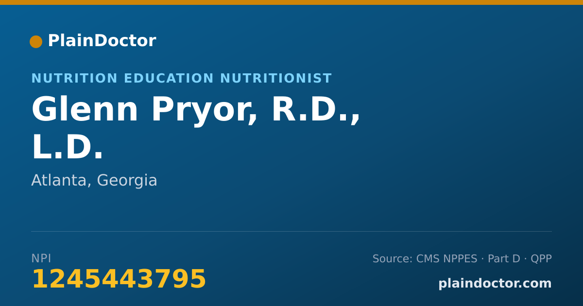 Shareable card for Glenn Pryor, R.D., L.D. - Nutrition Education Nutritionist, Atlanta, GA