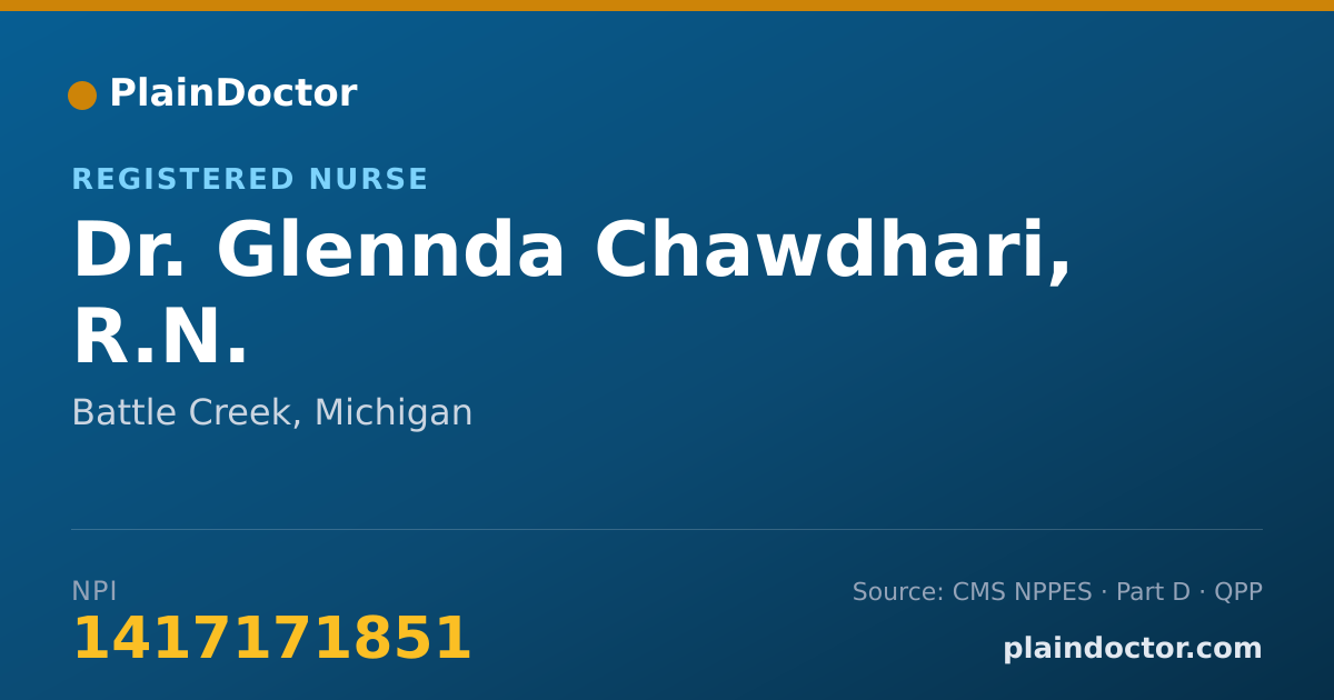 Shareable card for Glennda Chawdhari, R.N. - Registered Nurse, Battle Creek, MI