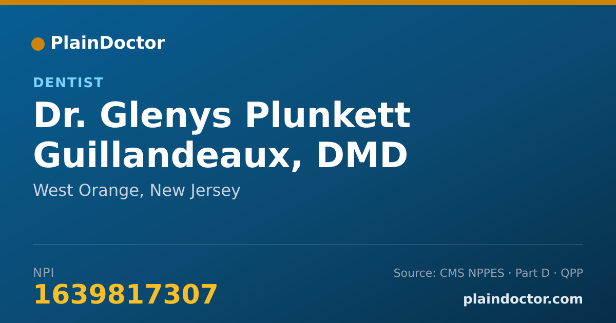 Shareable card for Glenys Plunkett Guillandeaux, DMD - Dentist, West Orange, NJ