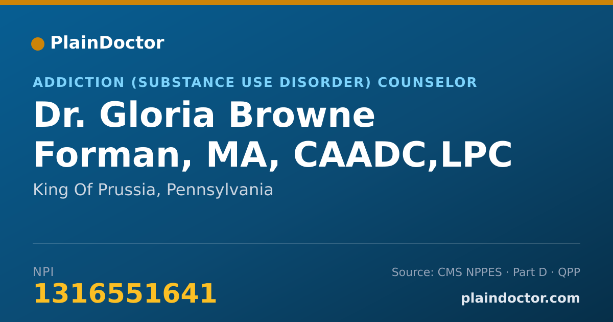 Shareable card for Gloria Browne Forman, MA, CAADC,LPC - Addiction (Substance Use Disorder) Counselor, King Of Prussia, PA