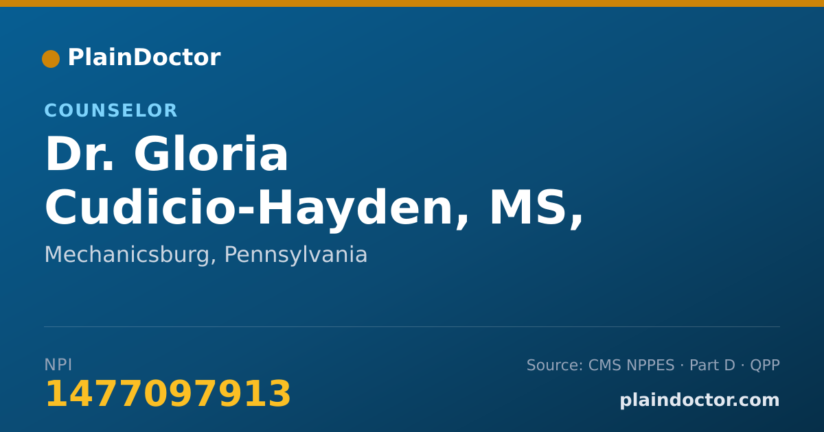Shareable card for Gloria Cudicio-Hayden, MS, NCC - Counselor, Mechanicsburg, PA