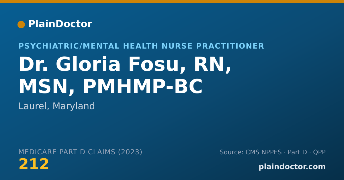 Shareable card for Gloria Fosu, RN, MSN, PMHMP-BC - Psychiatric/Mental Health Nurse Practitioner, Laurel, MD