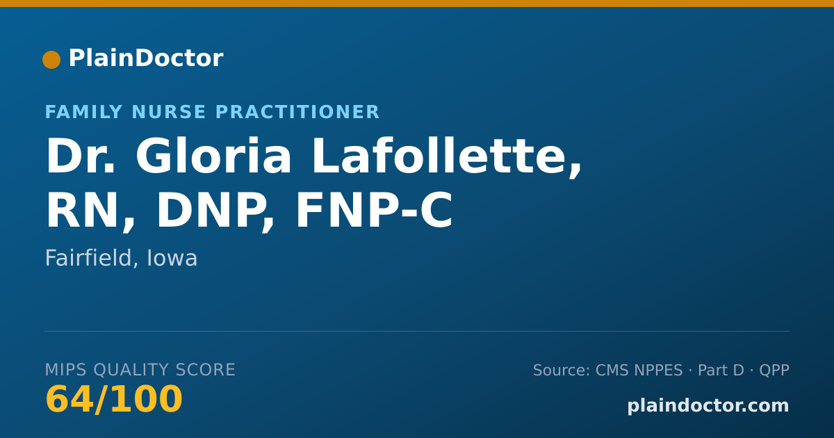 Shareable card for Gloria Lafollette, RN, DNP, FNP-C - Family Nurse Practitioner, Fairfield, IA