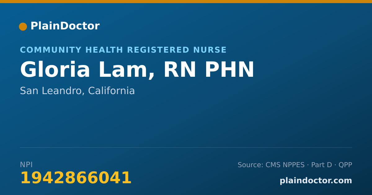Shareable card for Gloria Lam, RN PHN - Community Health Registered Nurse, San Leandro, CA