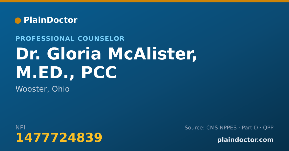 Shareable card for Gloria McAlister, M.ED., PCC - Professional Counselor, Wooster, OH