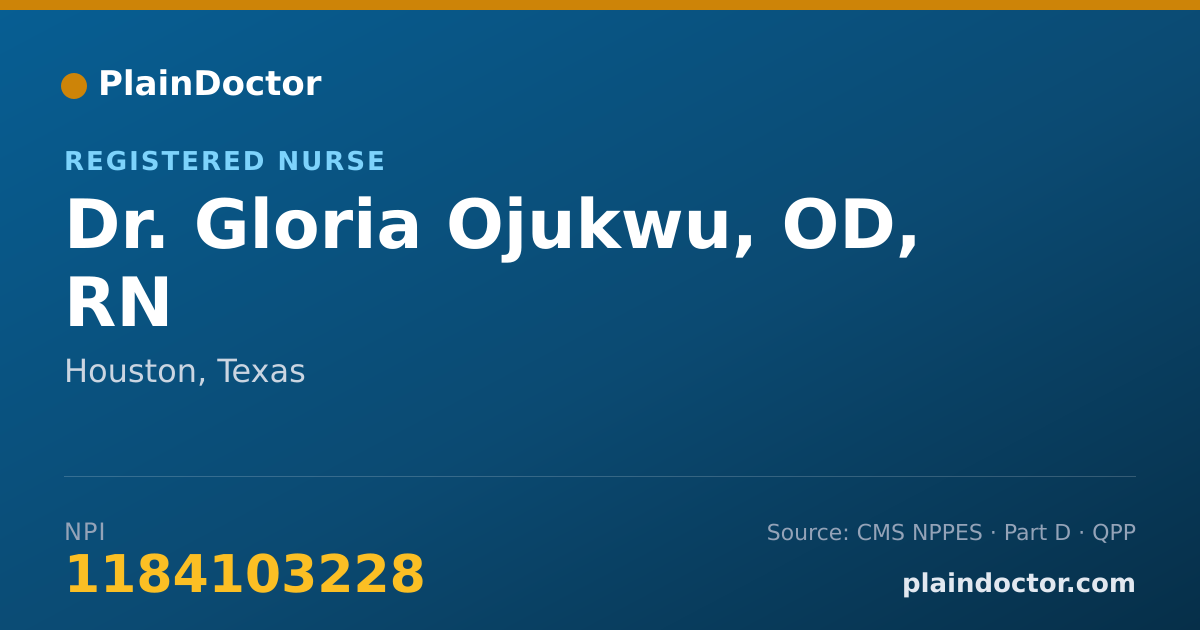 Shareable card for Gloria Ojukwu, OD, RN - Registered Nurse, Houston, TX