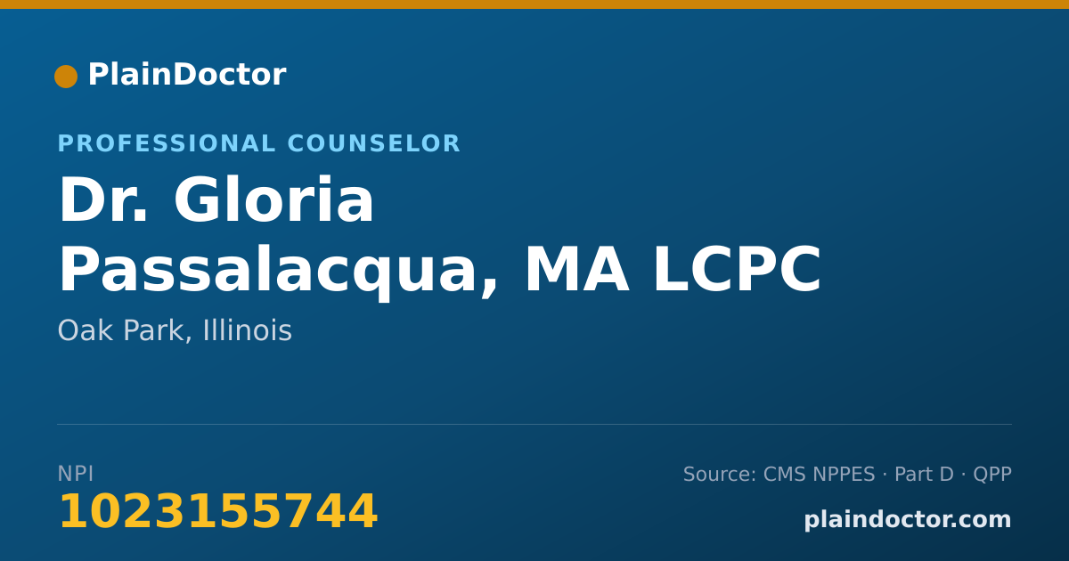 Shareable card for Gloria Passalacqua, MA LCPC - Professional Counselor, Oak Park, IL