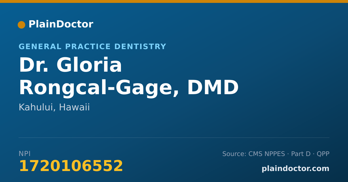 Shareable card for Gloria Rongcal-Gage, DMD - General Practice Dentistry, Kahului, HI
