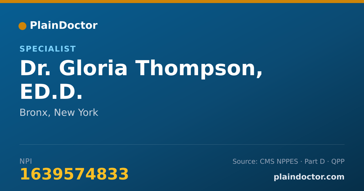 Shareable card for Gloria Thompson, ED.D. - Specialist, Bronx, NY