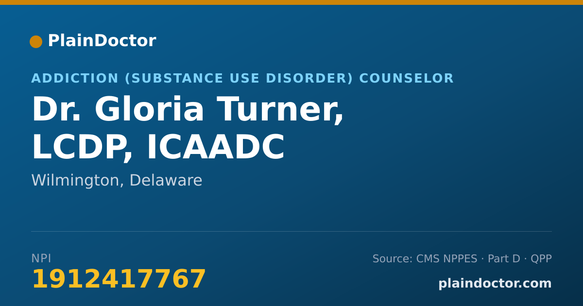 Shareable card for Gloria Turner, LCDP, ICAADC - Addiction (Substance Use Disorder) Counselor, Wilmington, DE