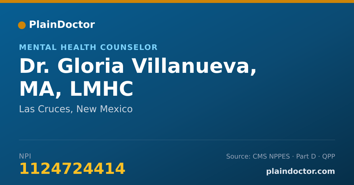 Shareable card for Gloria Villanueva, MA, LMHC - Mental Health Counselor, Las Cruces, NM