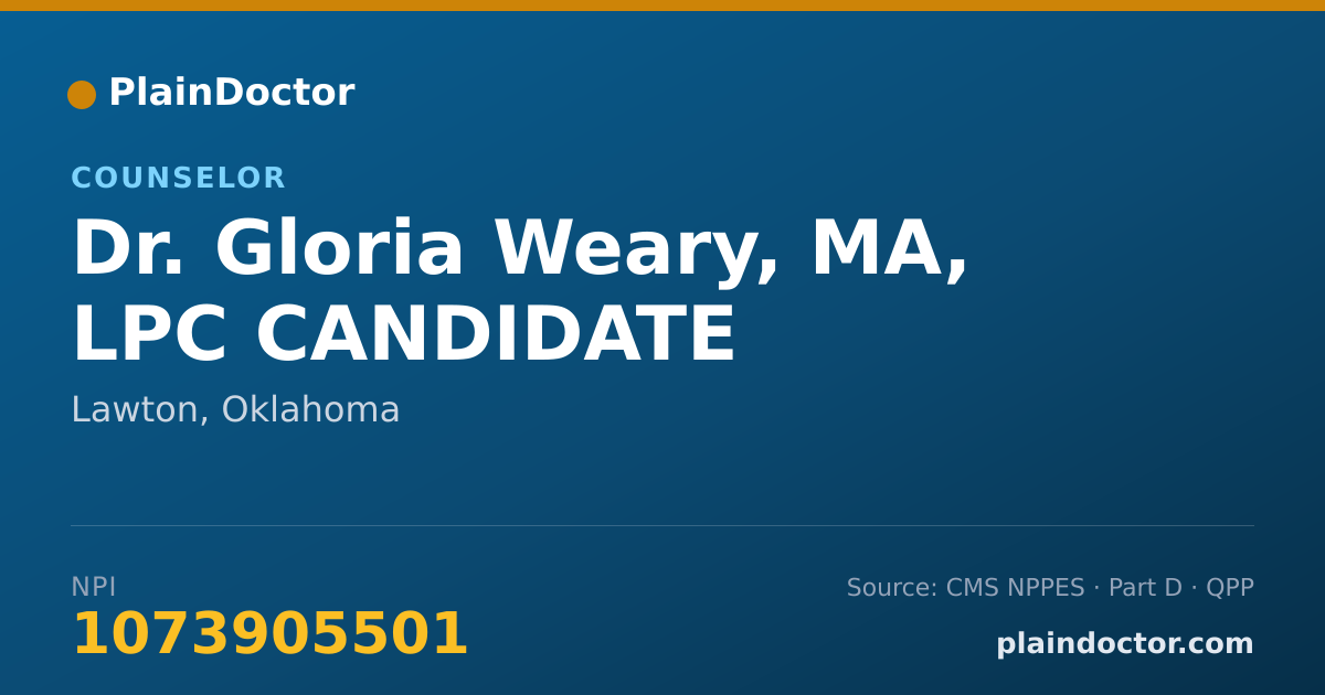 Shareable card for Gloria Weary, MA, LPC CANDIDATE - Counselor, Lawton, OK