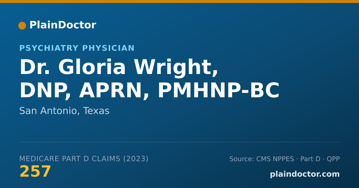 Shareable card for Gloria Wright, DNP, APRN, PMHNP-BC - Psychiatry Physician, San Antonio, TX