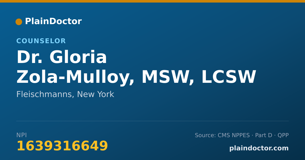 Shareable card for Gloria Zola-Mulloy, MSW, LCSW - Counselor, Fleischmanns, NY