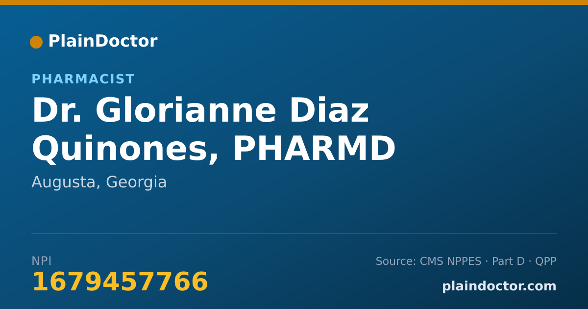 Shareable card for Glorianne Diaz Quinones, PHARMD - Pharmacist, Augusta, GA