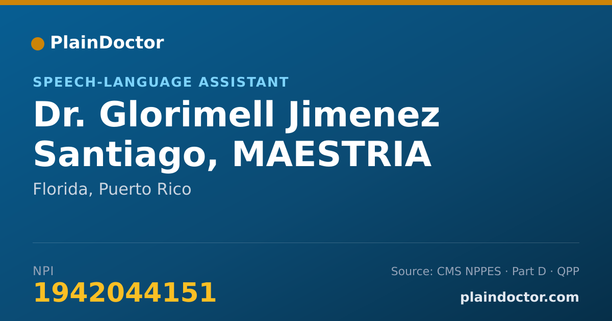 Shareable card for Glorimell Jimenez Santiago, MAESTRIA - Speech-Language Assistant, Florida, PR
