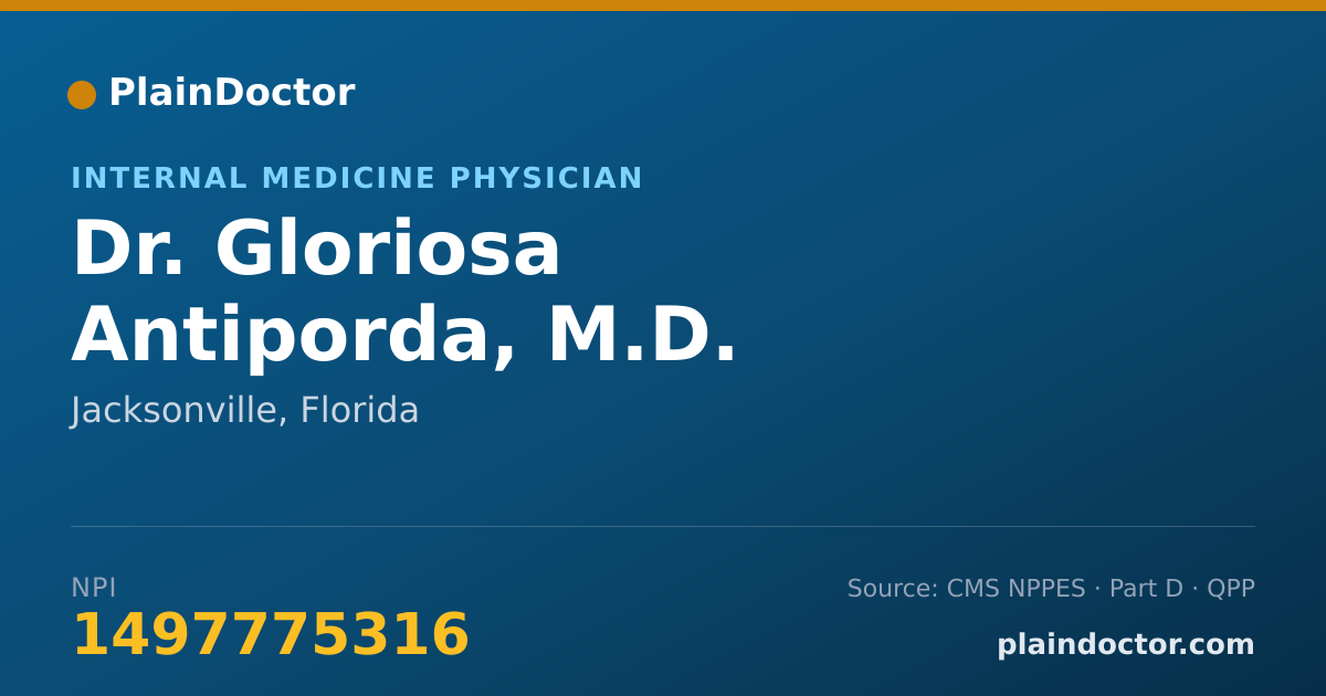 Shareable card for Gloriosa Antiporda, M.D. - Internal Medicine Physician, Jacksonville, FL