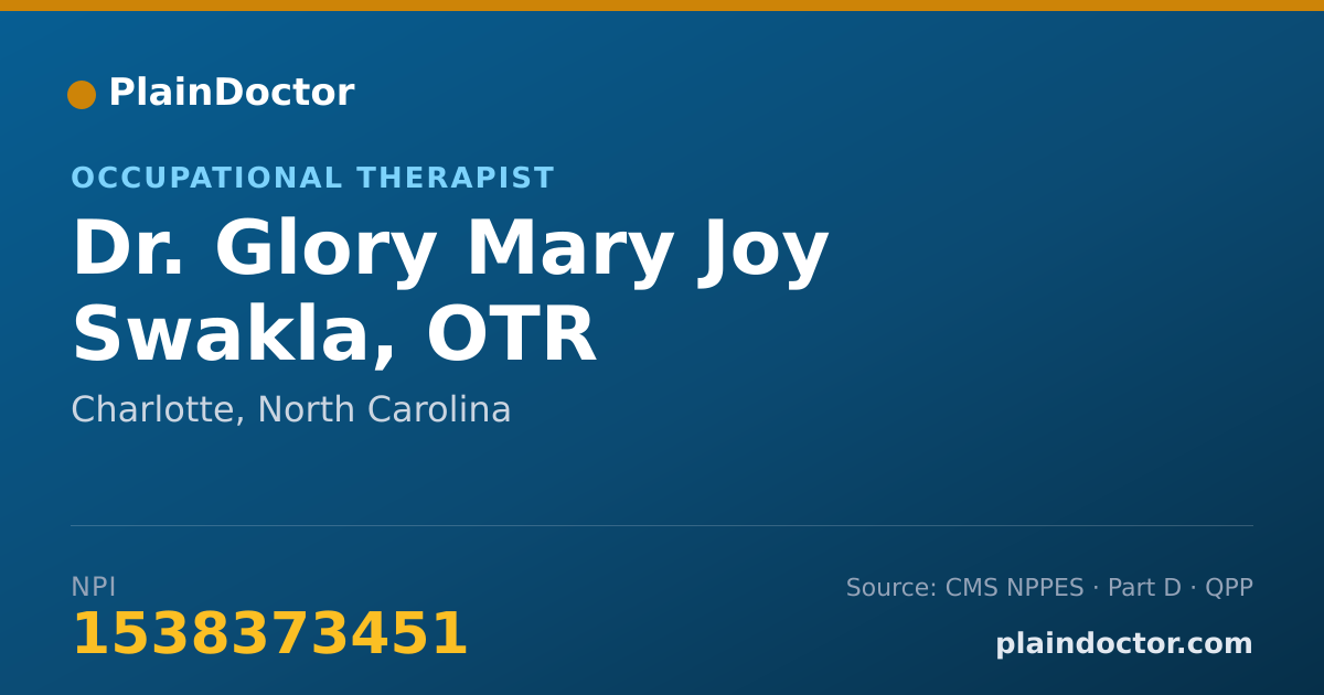 Shareable card for Glory Mary Joy Swakla, OTR - Occupational Therapist, Charlotte, NC