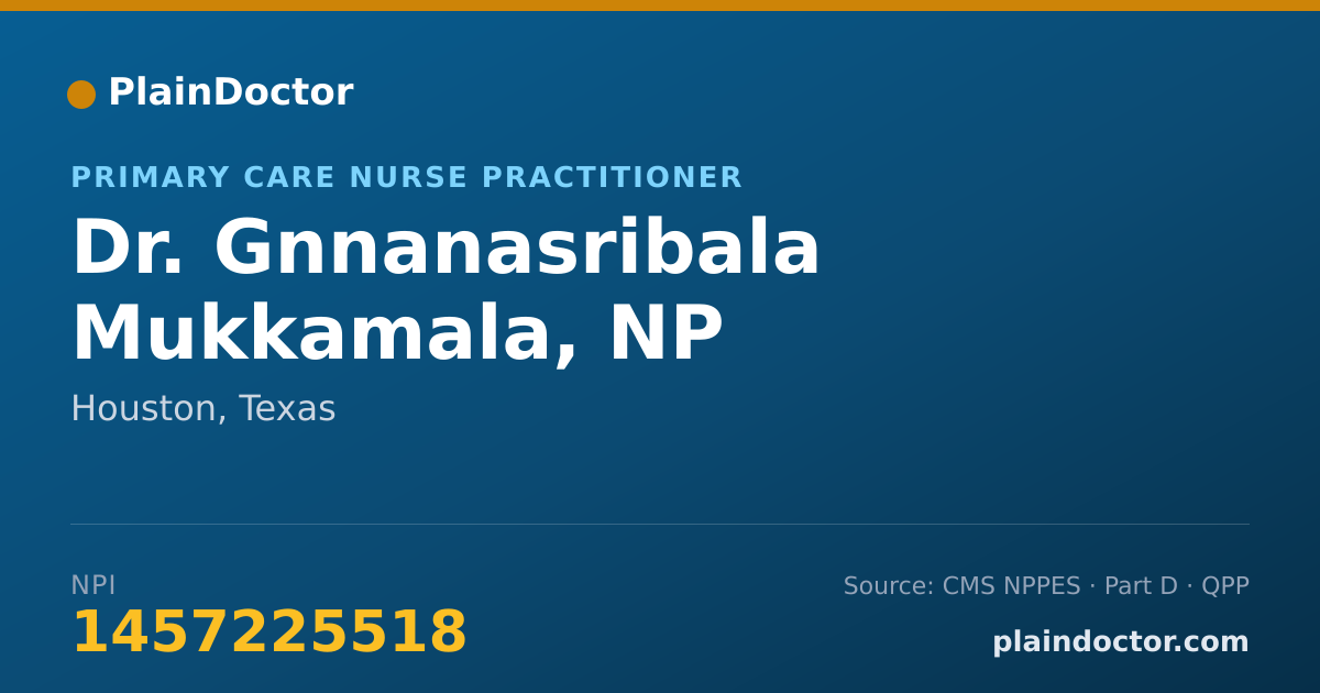 Shareable card for Gnnanasribala Mukkamala, NP - Primary Care Nurse Practitioner, Houston, TX