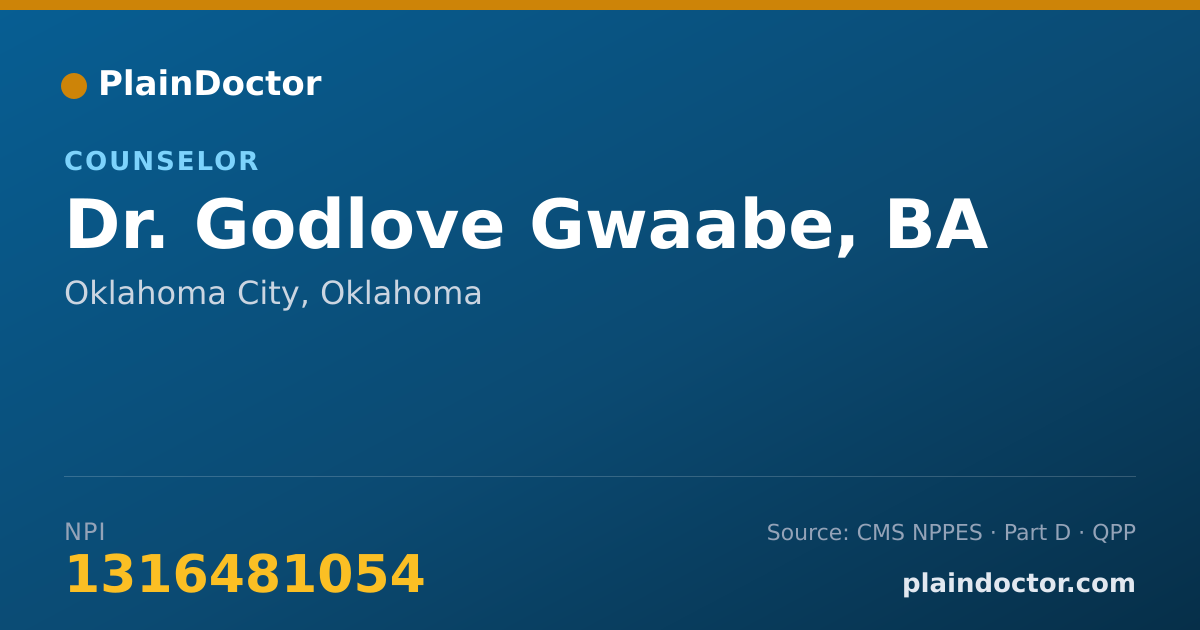 Shareable card for Godlove Gwaabe, BA - Counselor, Oklahoma City, OK