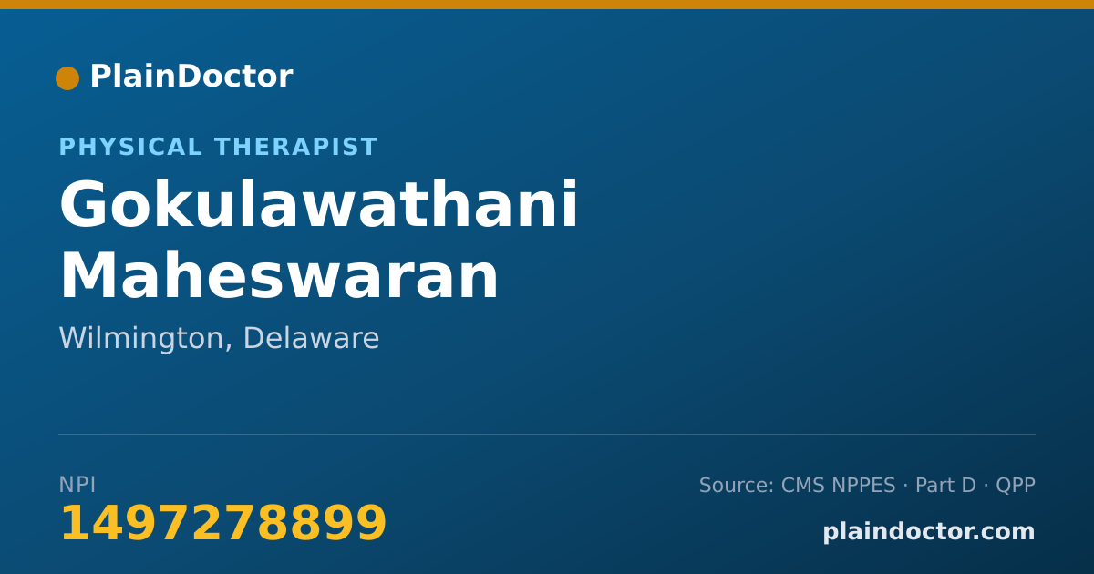 Shareable card for Gokulawathani Maheswaran - Physical Therapist, Wilmington, DE
