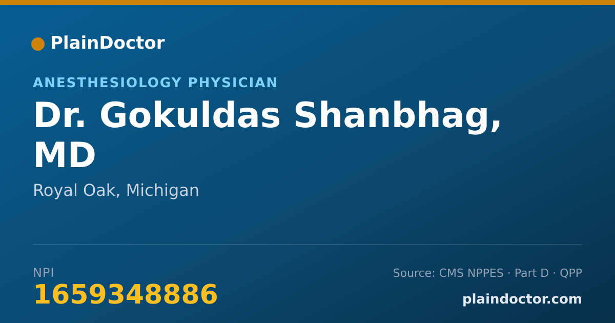 Shareable card for Gokuldas Shanbhag, MD - Anesthesiology Physician, Royal Oak, MI