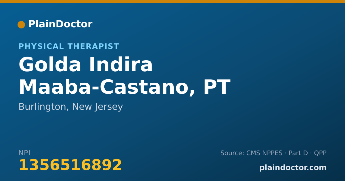 Shareable card for Golda Indira Maaba-Castano, PT - Physical Therapist, Burlington, NJ