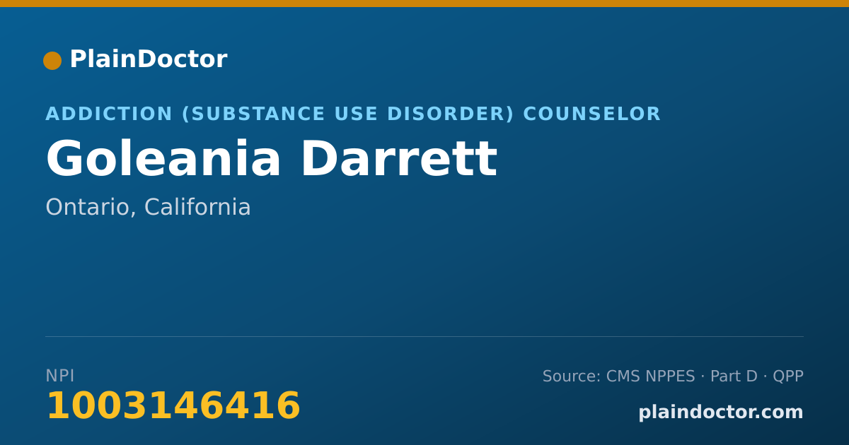 Shareable card for Goleania Darrett - Addiction (Substance Use Disorder) Counselor, Ontario, CA