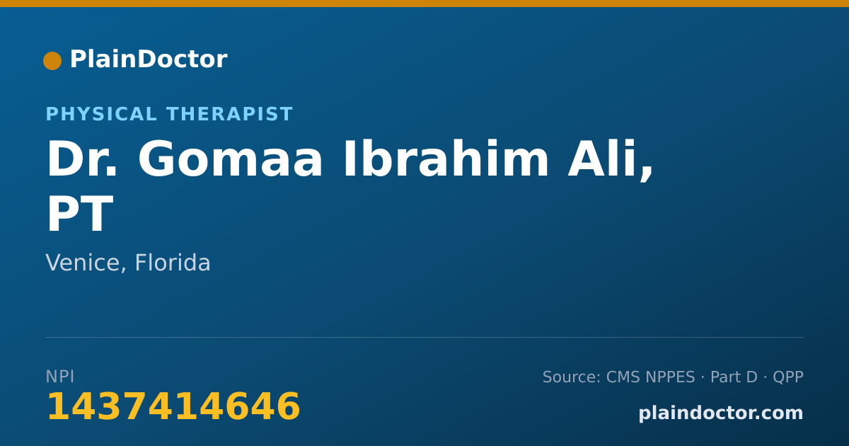 Shareable card for Gomaa Ibrahim Ali, PT - Physical Therapist, Venice, FL