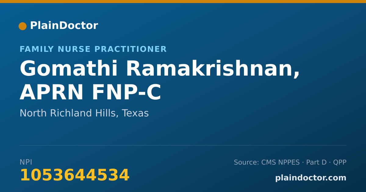 Shareable card for Gomathi Ramakrishnan, APRN FNP-C - Family Nurse Practitioner, North Richland Hills, TX