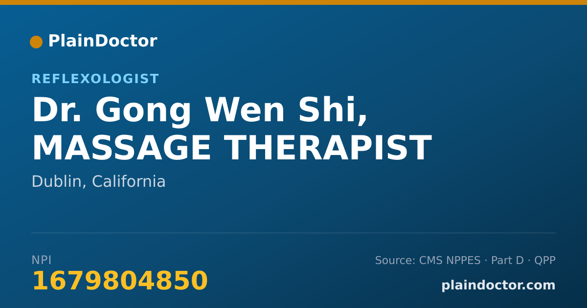 Shareable card for Gong Wen Shi, MASSAGE THERAPIST - Reflexologist, Dublin, CA