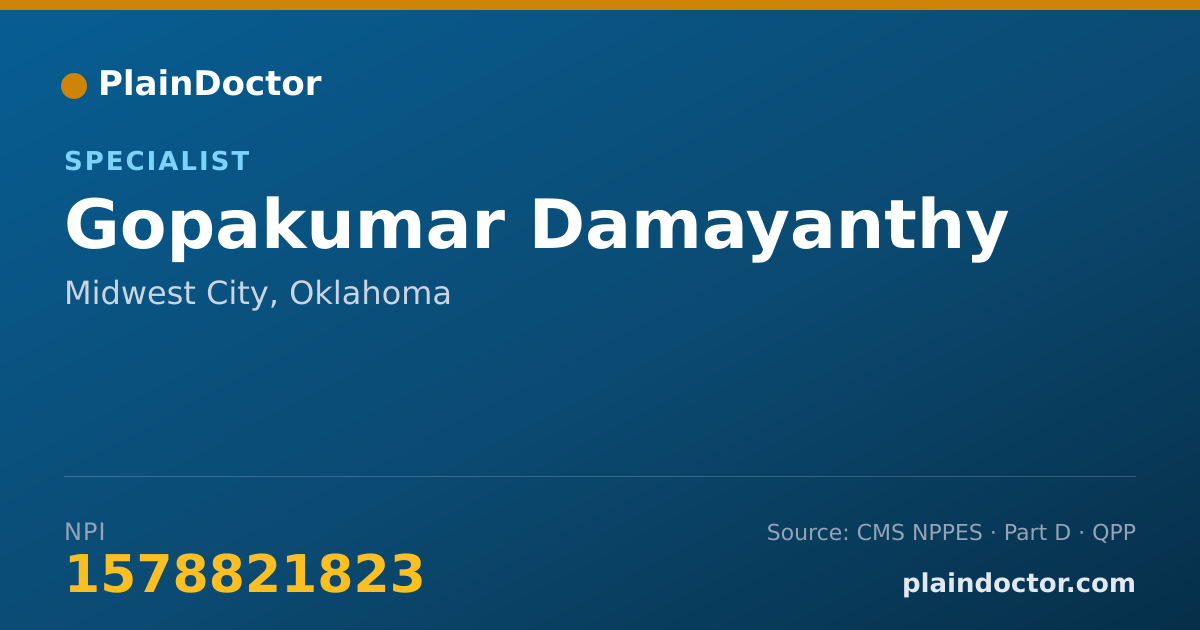 Shareable card for Gopakumar Damayanthy - Specialist, Midwest City, OK
