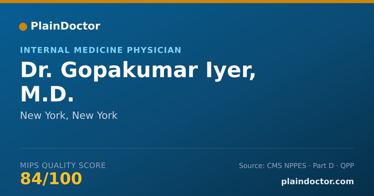 Shareable card for Gopakumar Iyer, M.D. - Internal Medicine Physician, New York, NY