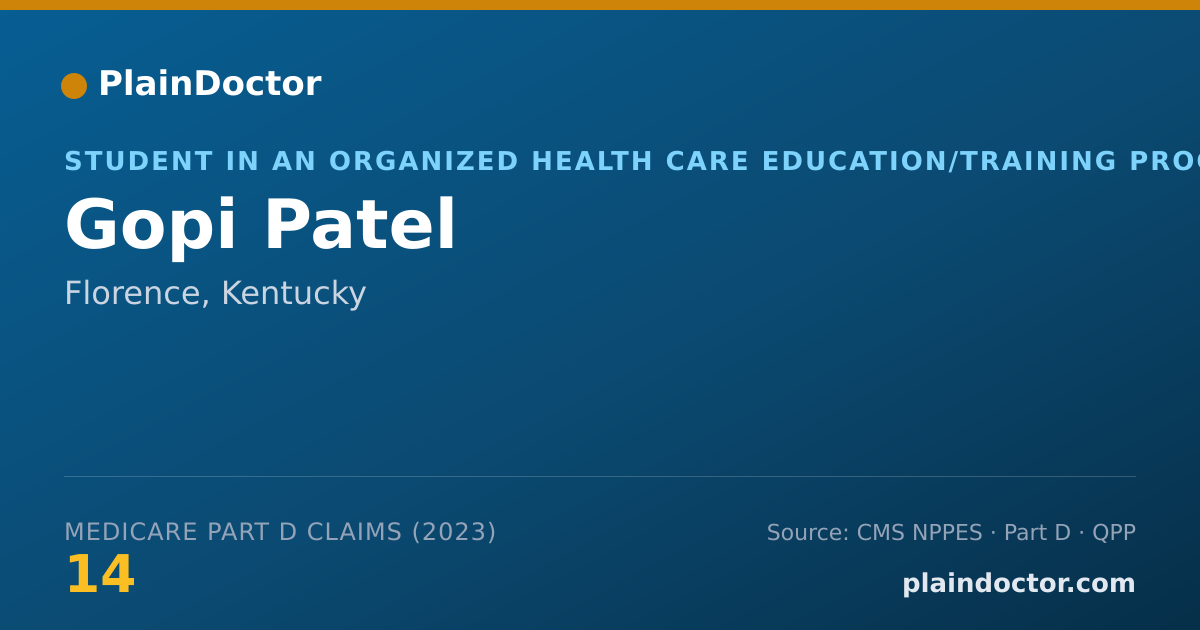 Shareable card for Gopi Patel - Student in an Organized Health Care Education/Training Program, Florence, KY