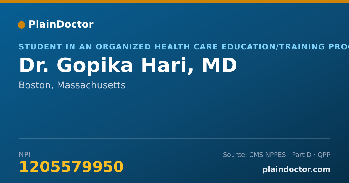 Shareable card for Gopika Hari, MD - Student in an Organized Health Care Education/Training Program, Boston, MA