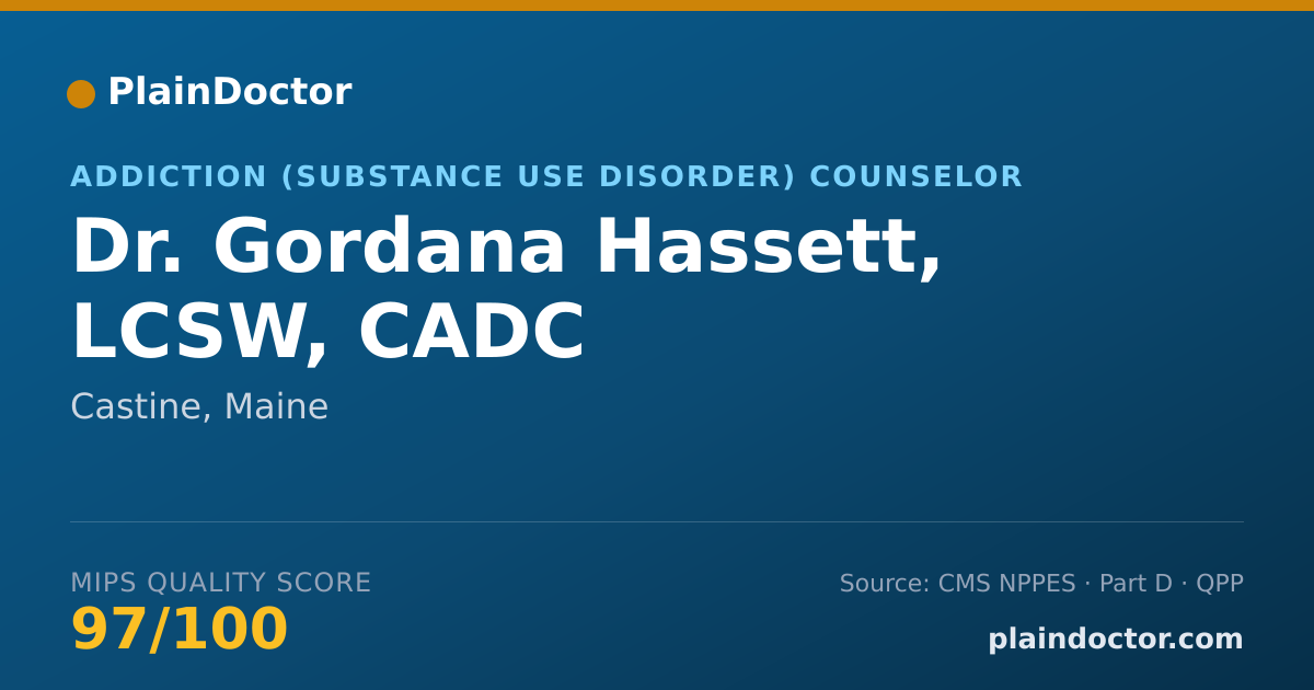 Shareable card for Gordana Hassett, LCSW, CADC - Addiction (Substance Use Disorder) Counselor, Castine, ME