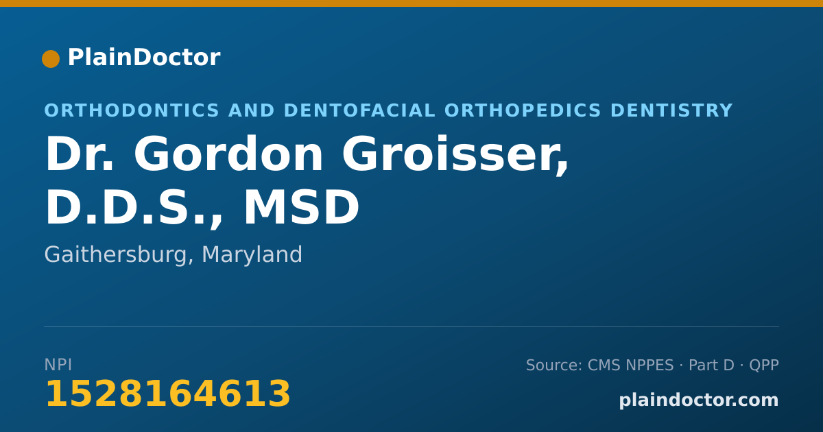 Shareable card for Gordon Groisser, D.D.S., MSD - Orthodontics and Dentofacial Orthopedics Dentistry, Gaithersburg, MD