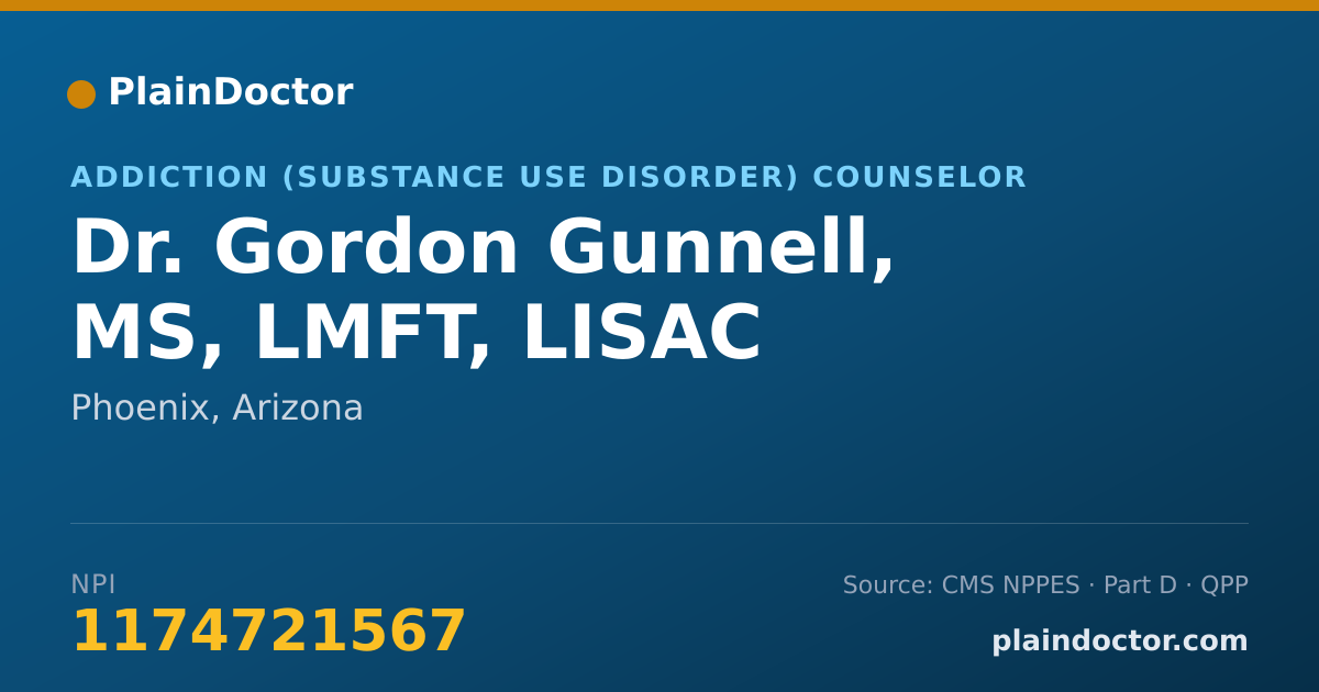 Shareable card for Gordon Gunnell, MS, LMFT, LISAC - Addiction (Substance Use Disorder) Counselor, Phoenix, AZ